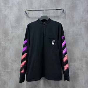 🚩steal Authentic Off-White Black Long Sleeve Shirt with Pink and Purple Stripes